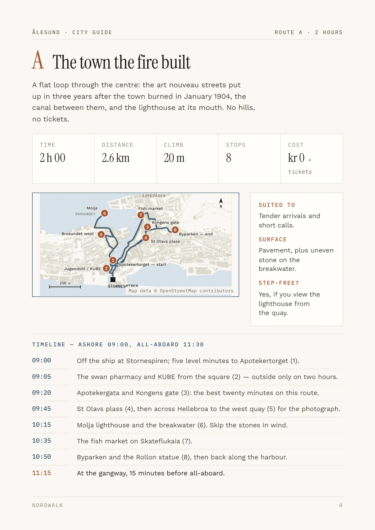 Ålesund guide, page 4: Route A — distance, climb, timings and a route map