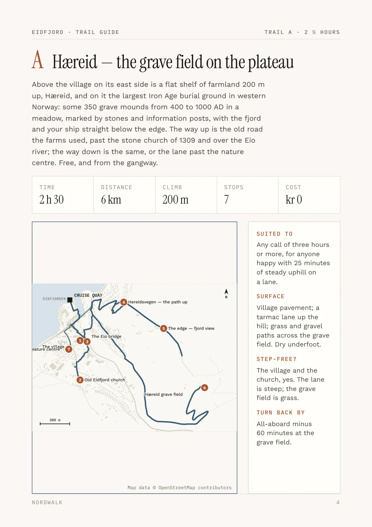 Eidfjord guide, page 4: Trail A — distance, climb, timings and a route map