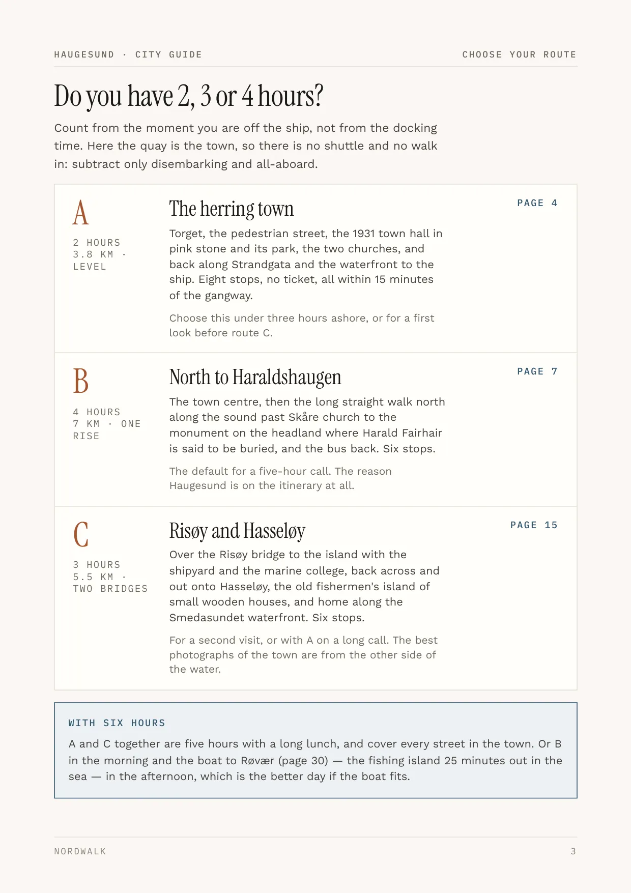 Haugesund guide, page 3: picking a route by how many hours you have ashore