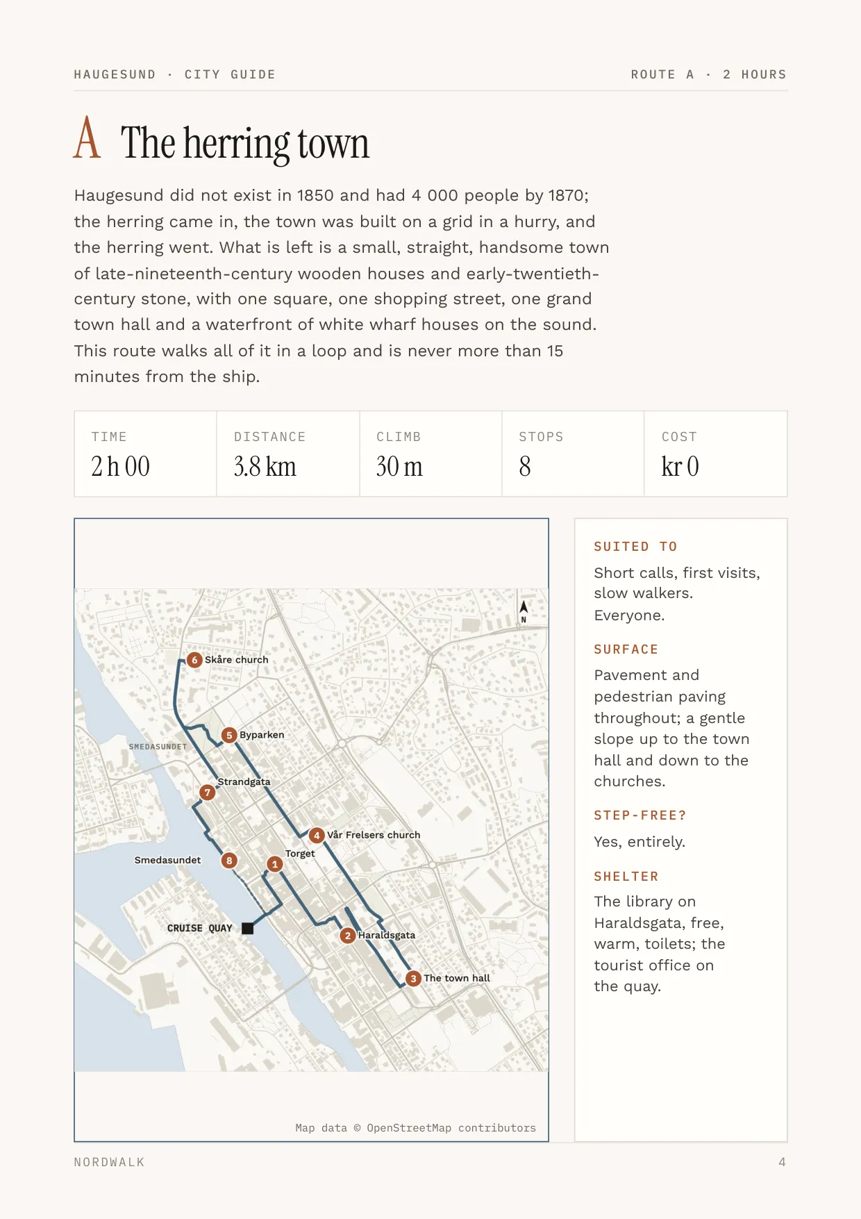 Haugesund guide, page 4: Route A — distance, climb, timings and a route map
