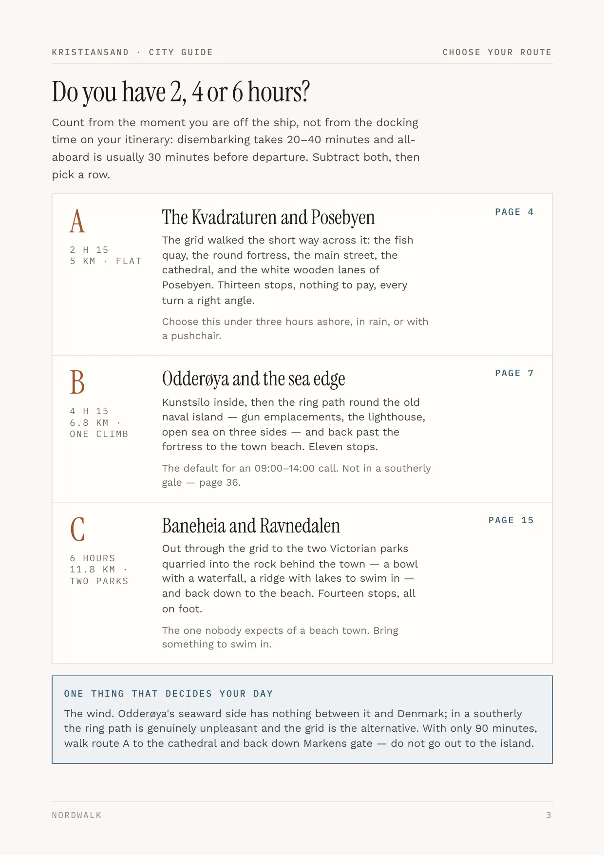 Kristiansand guide, page 3: picking a route by how many hours you have ashore