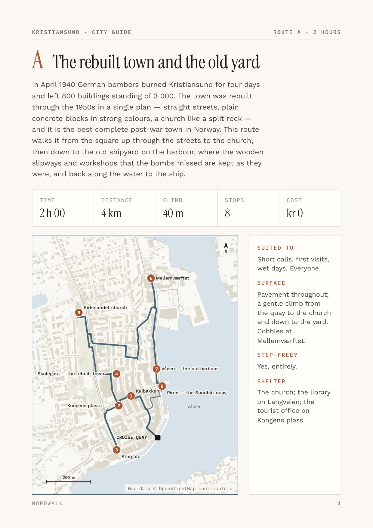 Kristiansund guide, page 4: Route A — distance, climb, timings and a route map