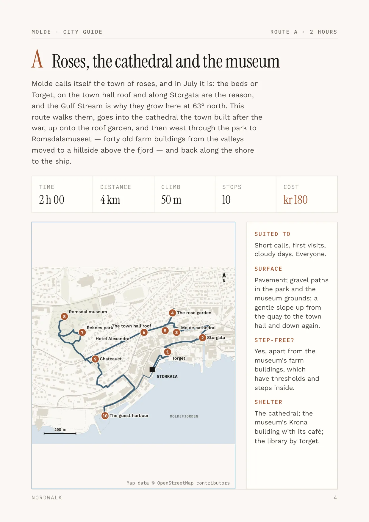 Molde guide, page 4: Route A — distance, climb, timings and a route map