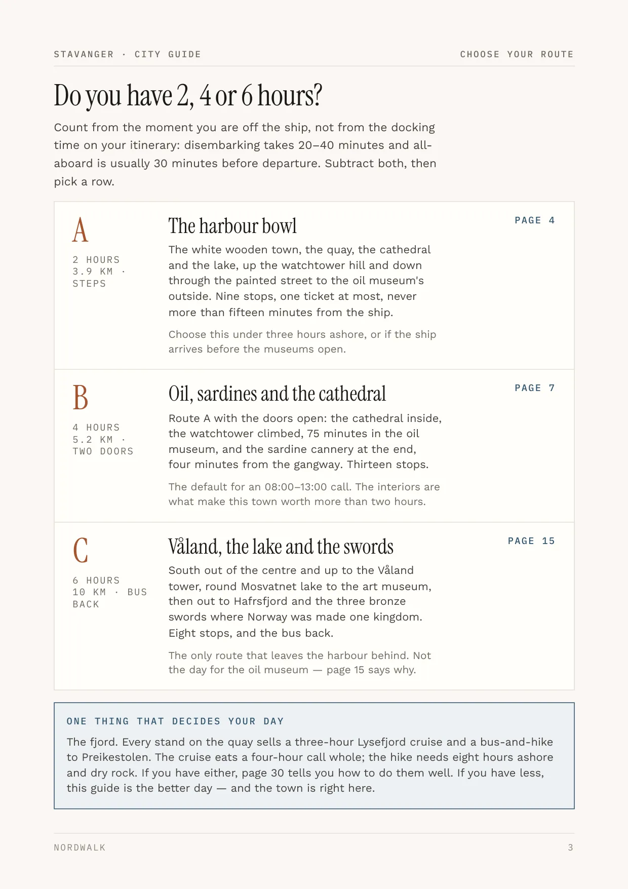 Stavanger guide, page 3: picking a route by how many hours you have ashore