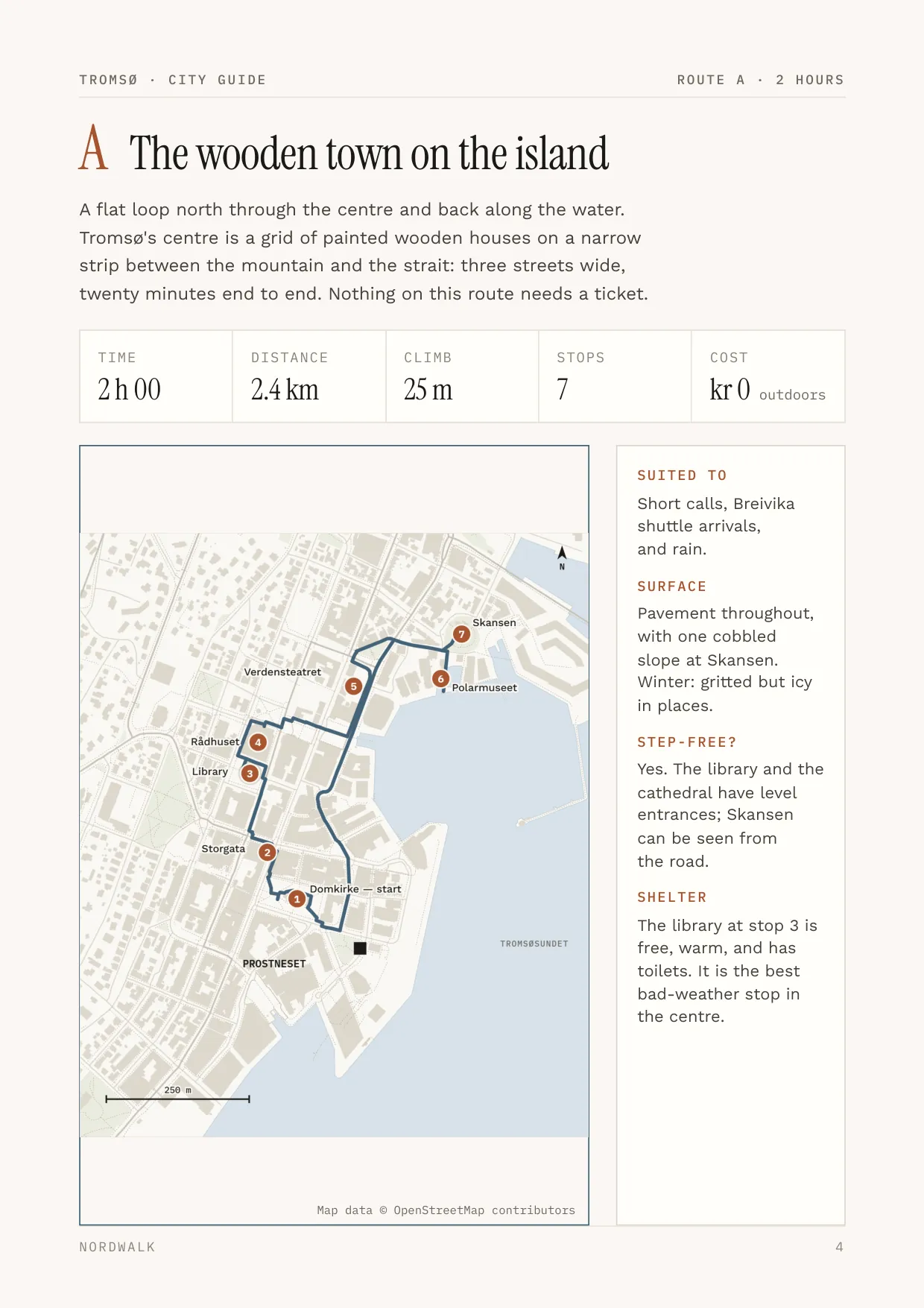Tromsø guide, page 4: Route A — distance, climb, timings and a route map